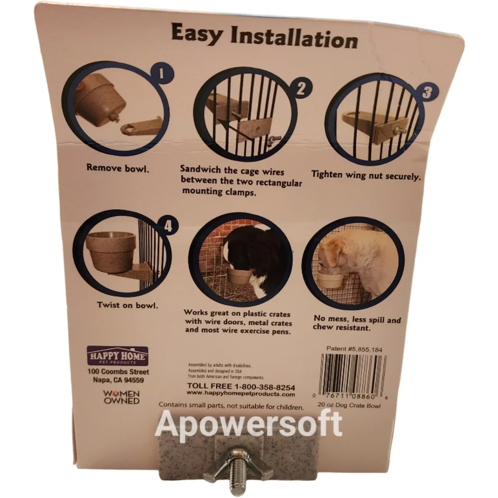 Happy Home Dog Crate Food & Water Bowl w Cage Mount